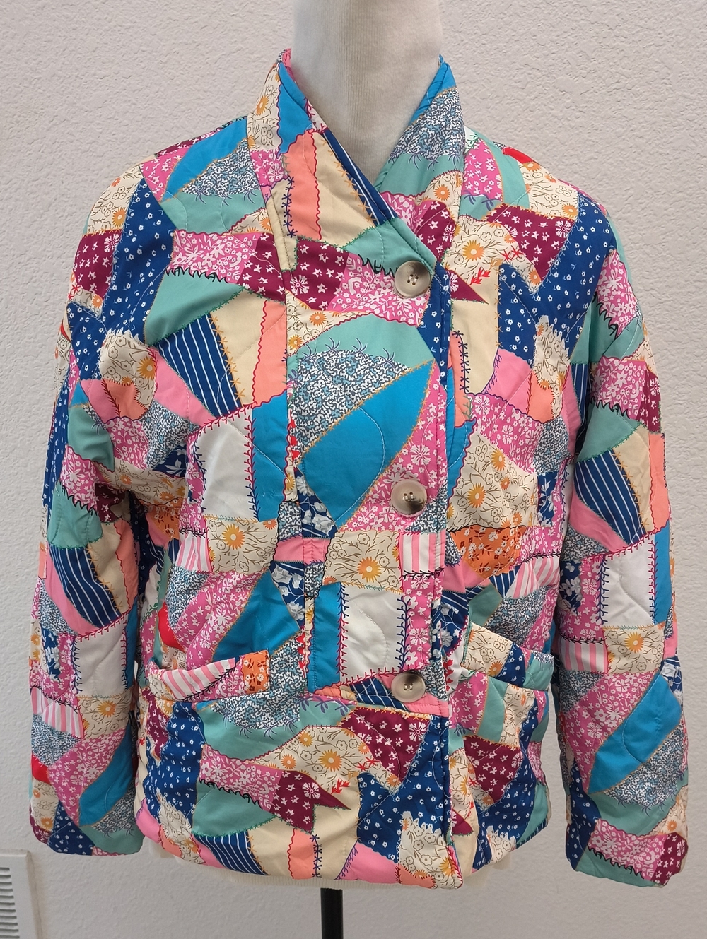 Women's Patchwork Print Lightweight Quilted Polyester Jacket - Multicolor M